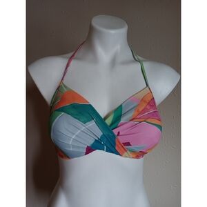 Time and Tru Abstract Multicolor Halter Bikini Top - Pink, Green, Orange, Blue